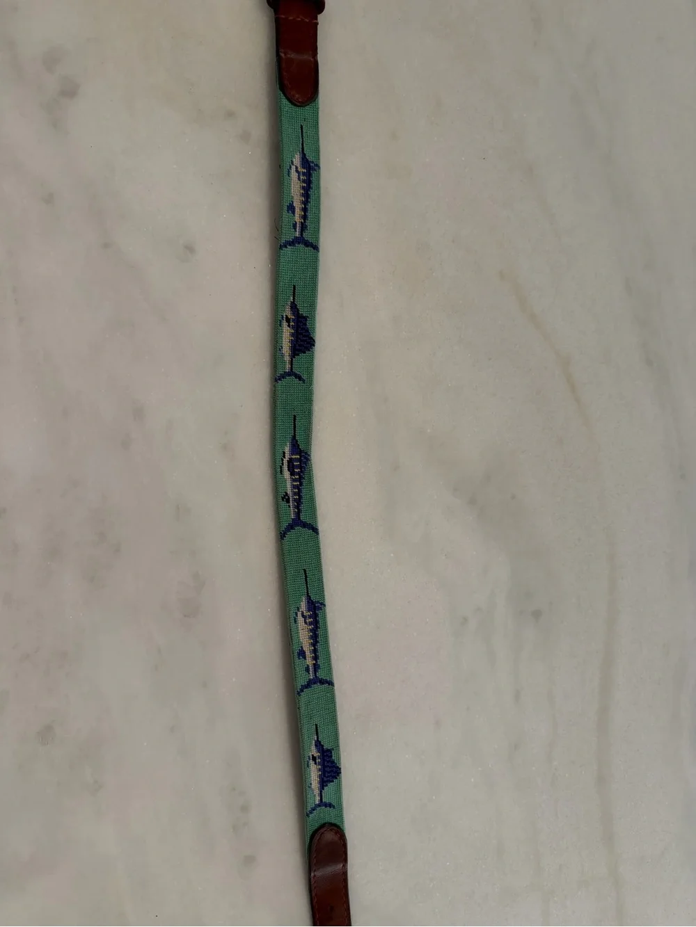 Smithers and Branson Children's Mint Billfish Needlepoint Belt - size Kids Large